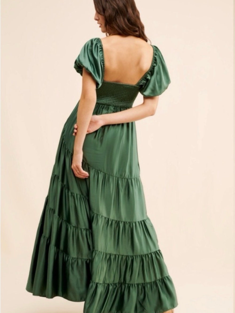 Free People Emerald Green Puff Sleeve Tiered Maxi Dress - Picture 2 of 2